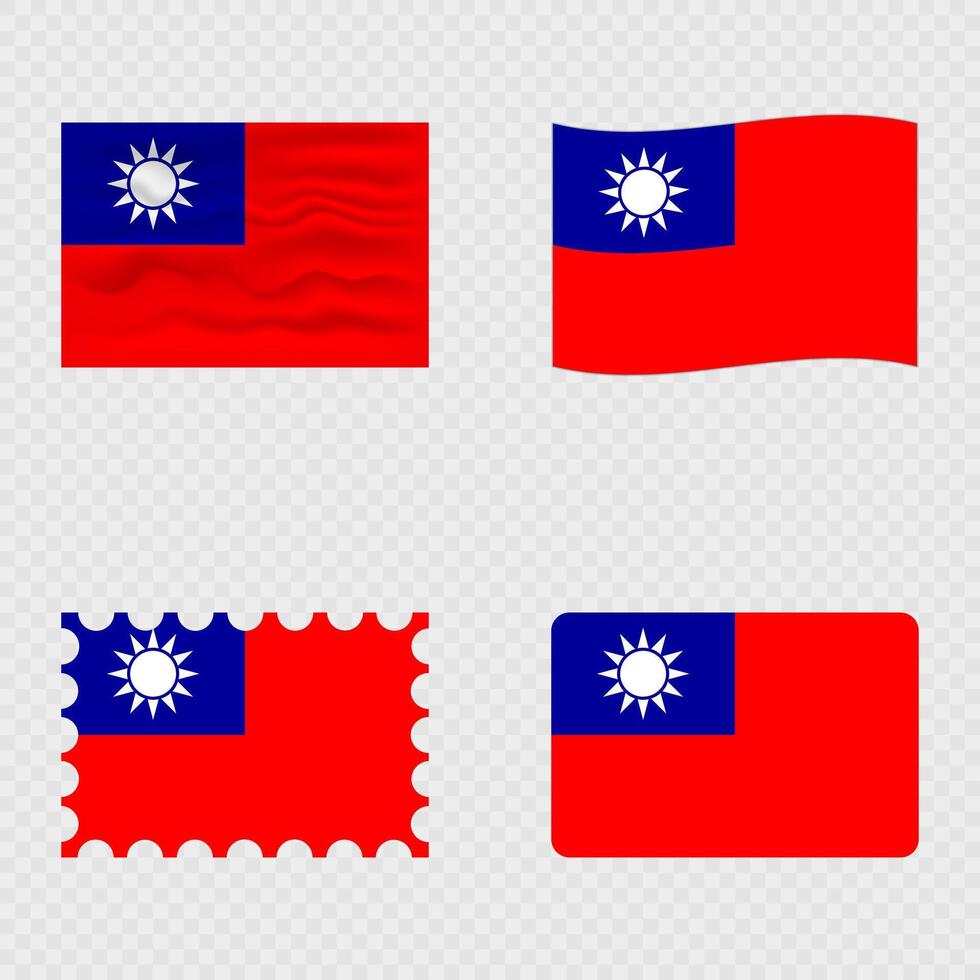 Taiwan national flag in four different styles. vector