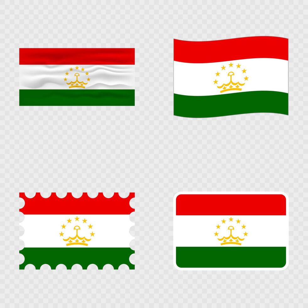 Tajikistan national flag in four different styles. vector