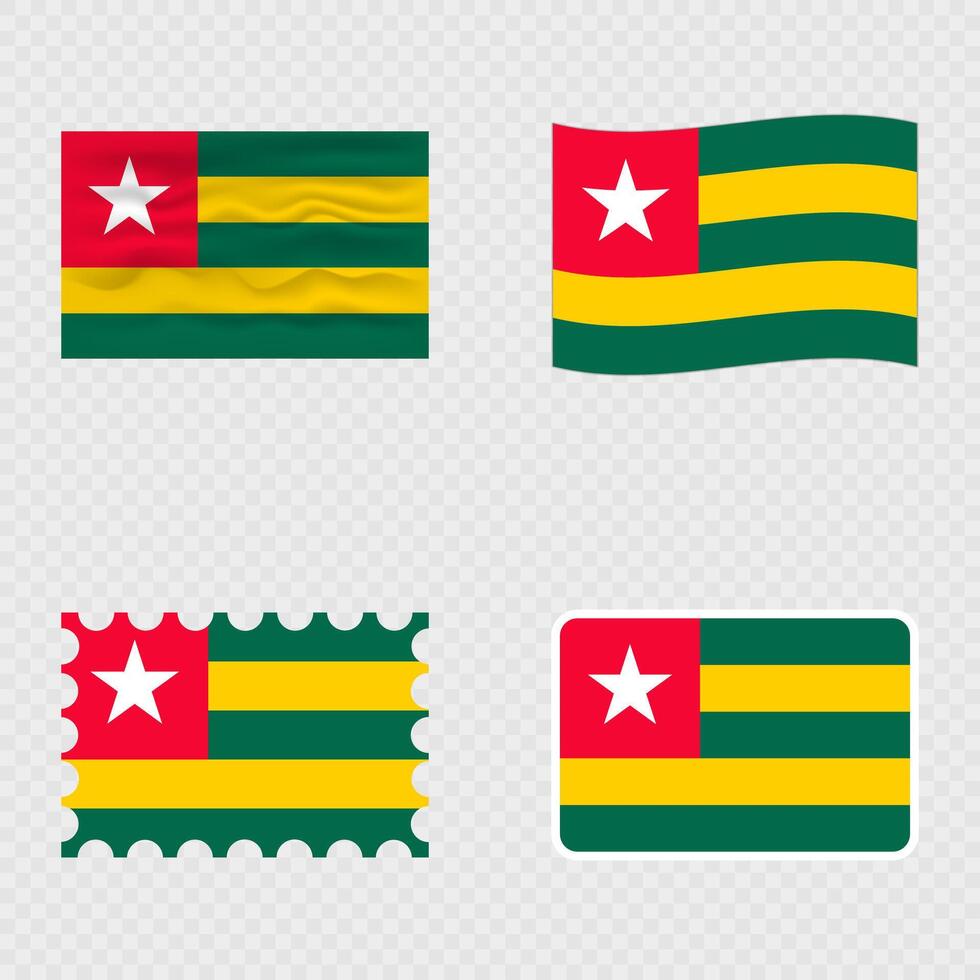 Togo national flag in four different styles. vector