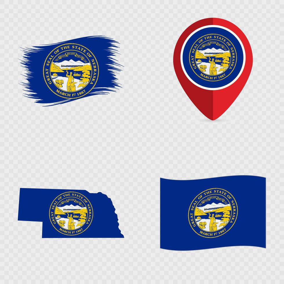 Nebraska State Flag Icon Set. vector