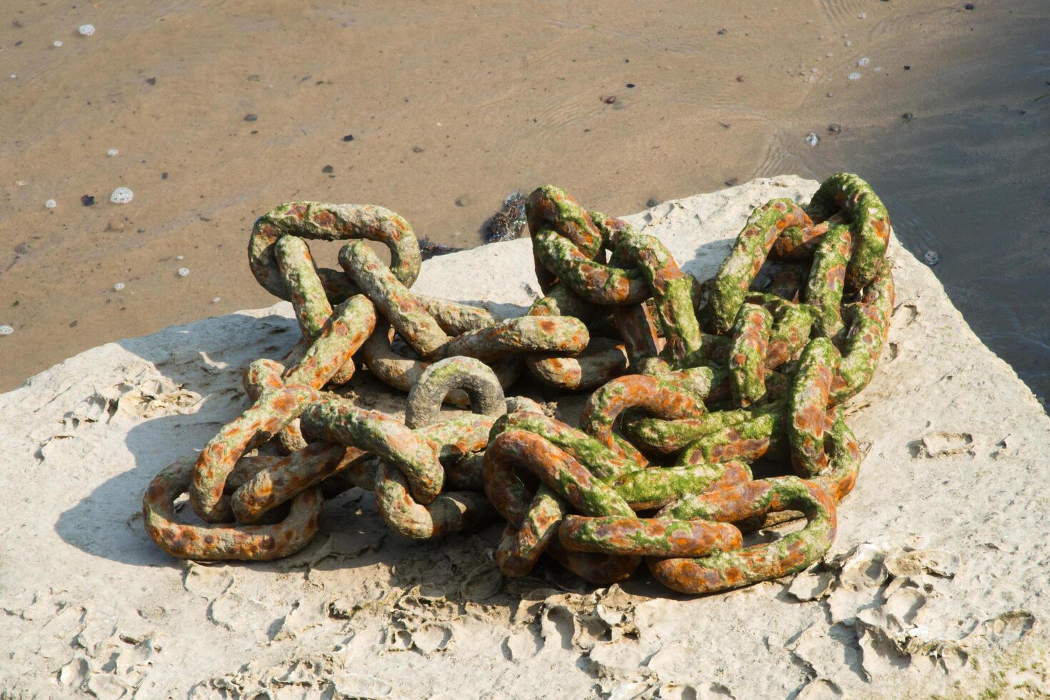 Big rusty chain on the harbour. Cantabrian coast, Spain photo