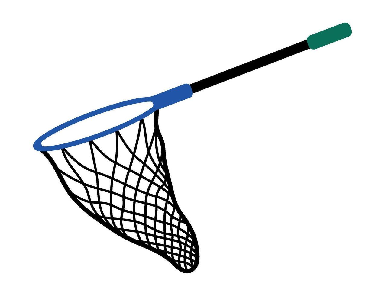 Fishing Net Illustration with Blue Handle. Isolated illustration. Ideal for fishing equipment designs or educational resources vector