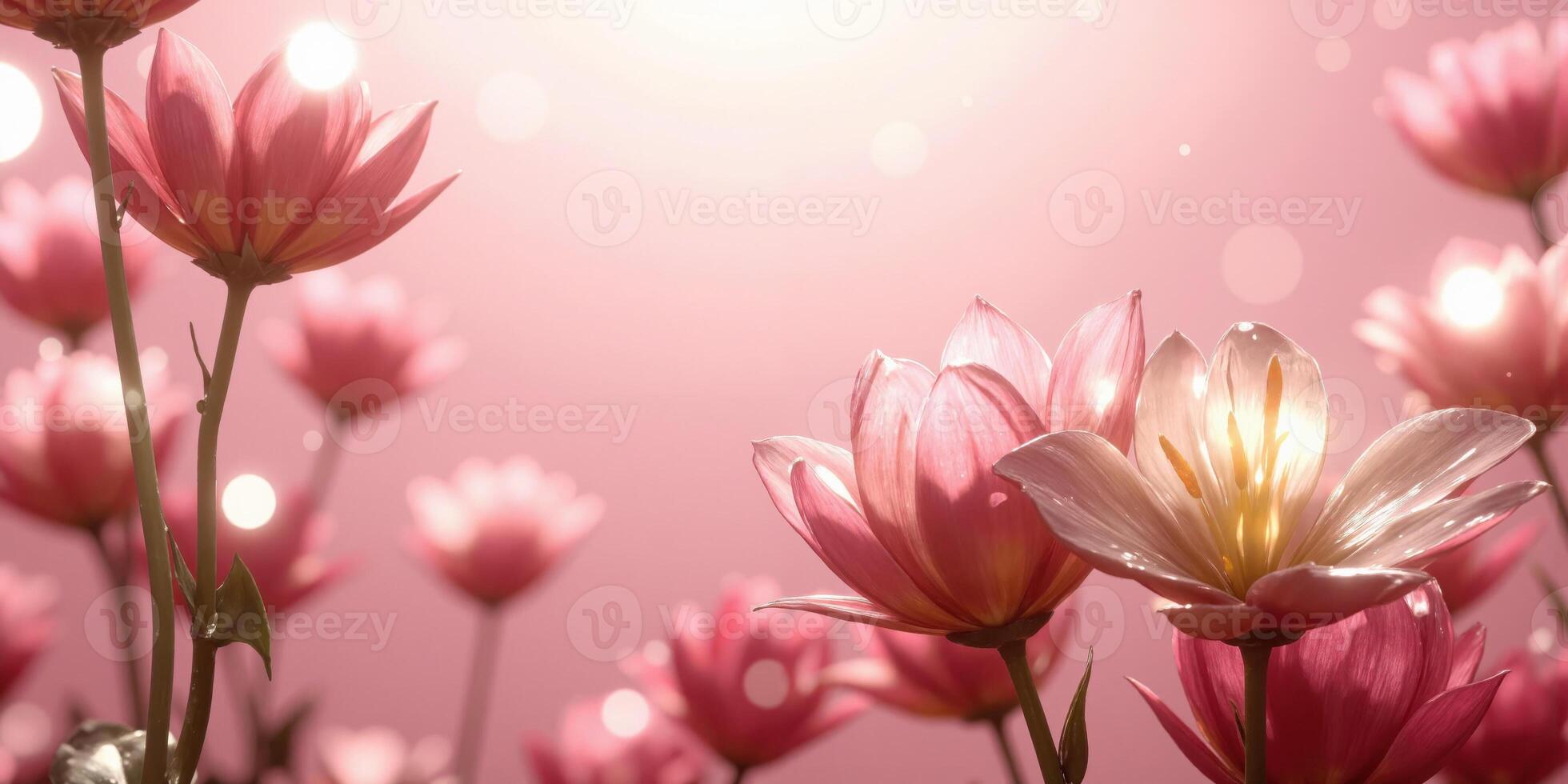 Hyperrealistic Flowers in 3D with Liquid Light Reflections Hyperrealistic flowers like roses and lilies in 3D, rendered with liquid-like light photo