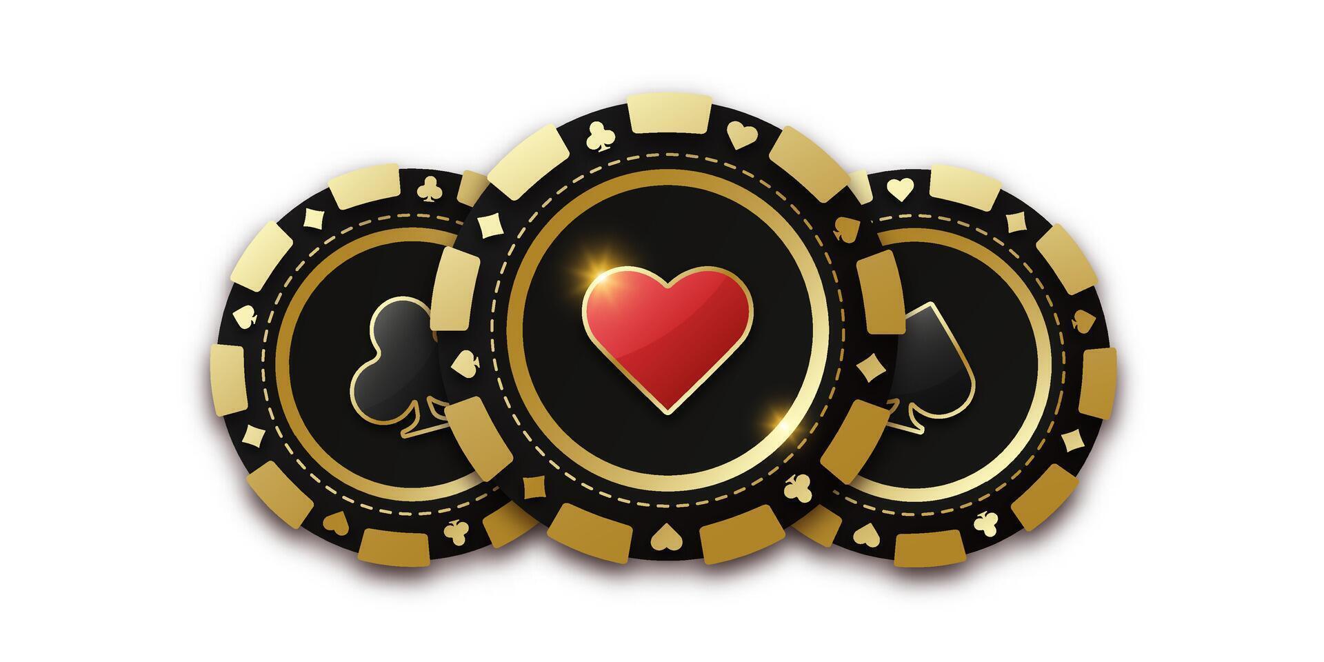 Luxury heart themed gambling chip collection. Professional grade poker tokens ideal for casino branding and gaming site headers. vector