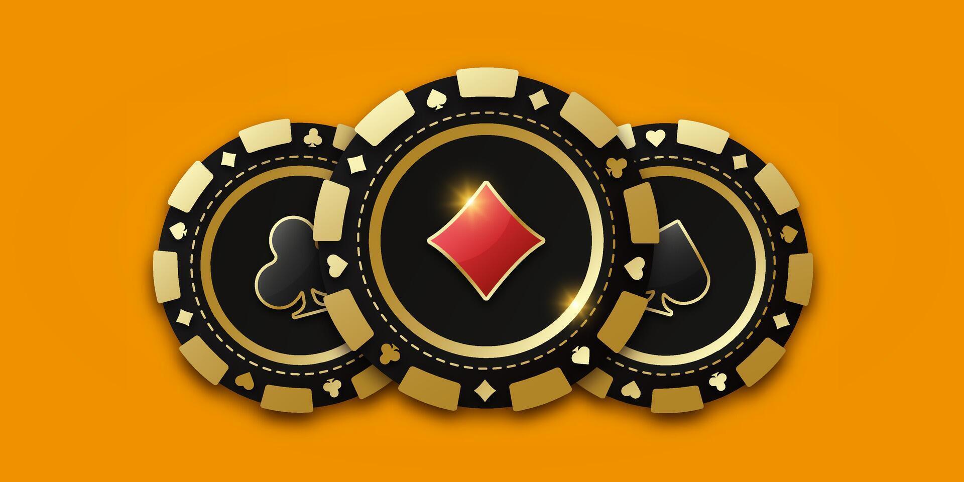 Luxury poker chip set with diamond center design. High-quality gambling tokens ideal for gaming site headers and promotional materials. vector