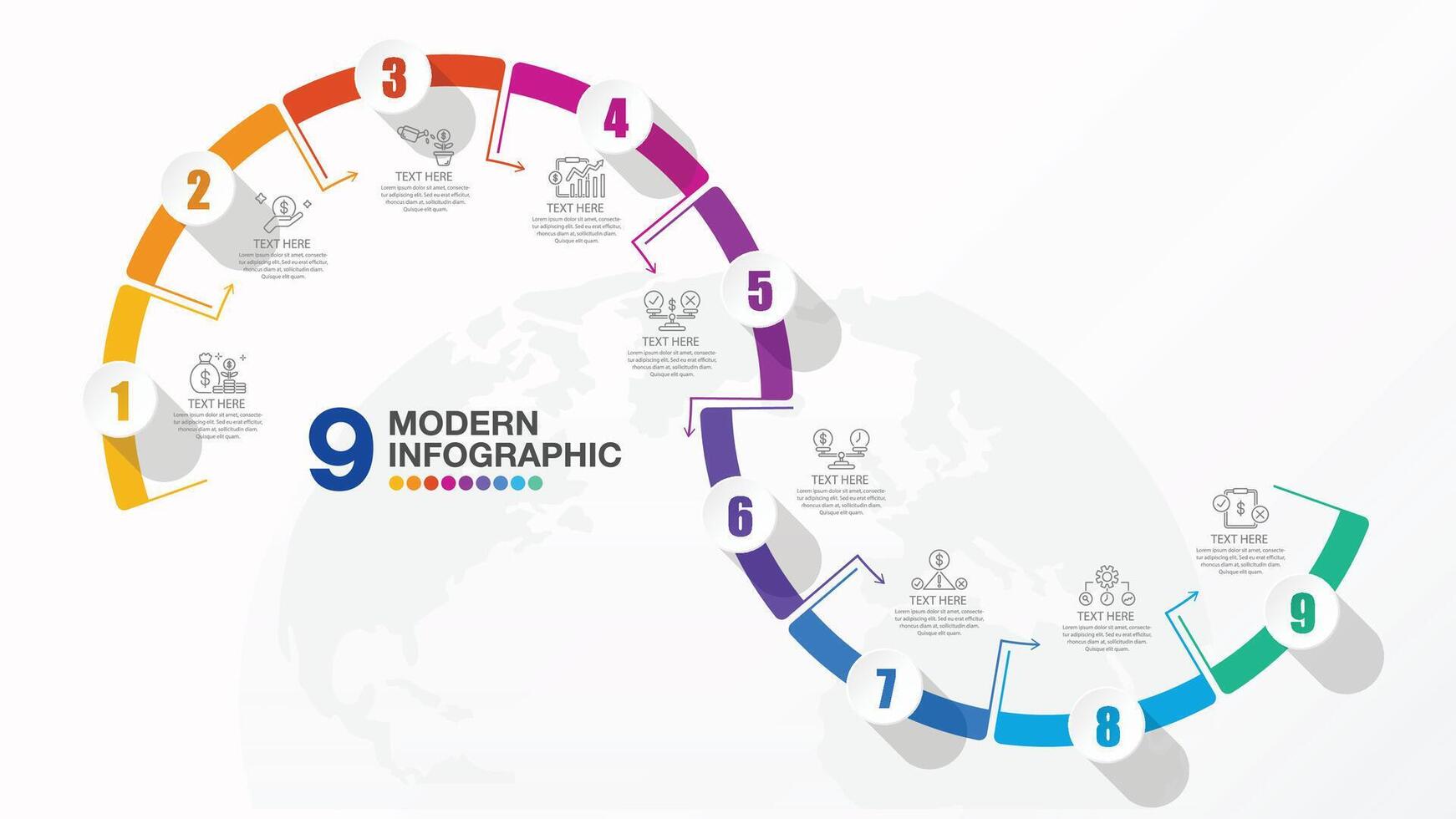 Template 9 step infographic vector