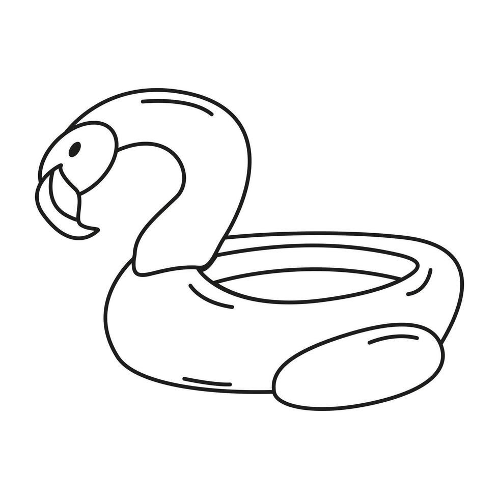 illustration of a swimming ring in doodle style. Inflatable flamingo. Beach holiday concept. vector