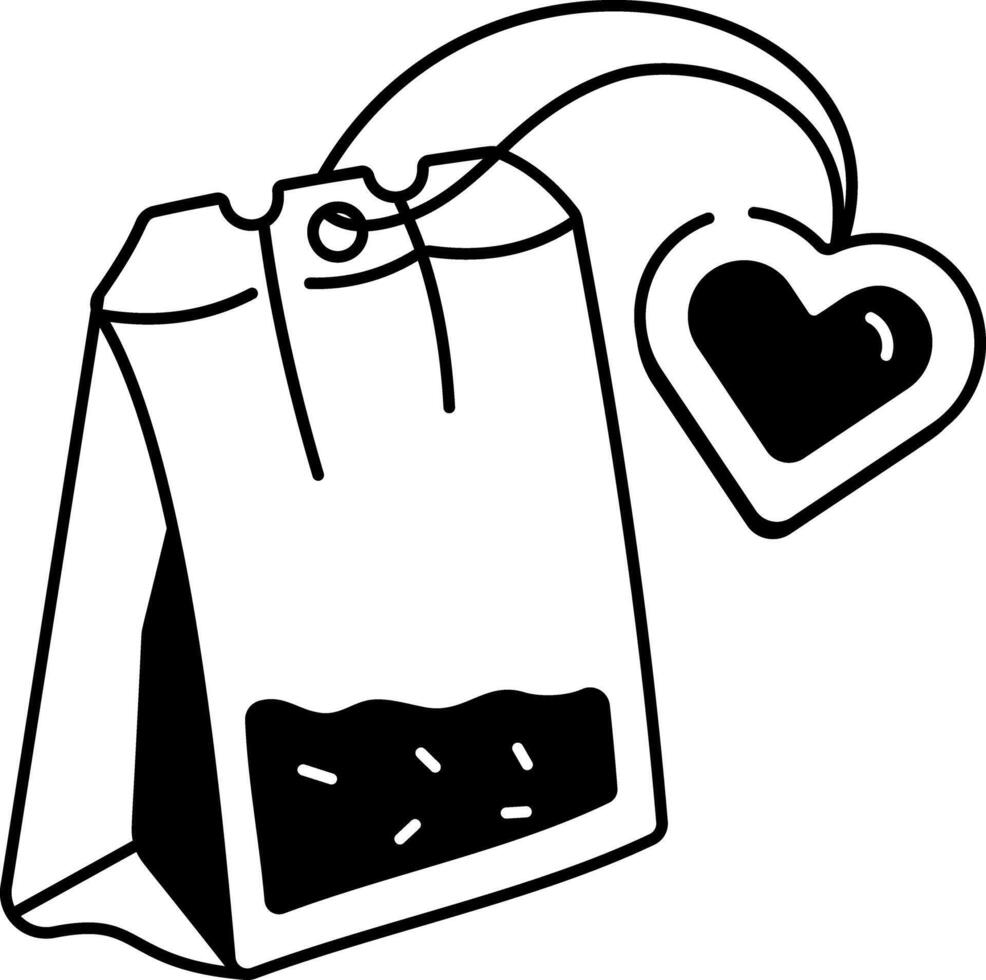 A doodle style icon of a tea bag with heart sign vector