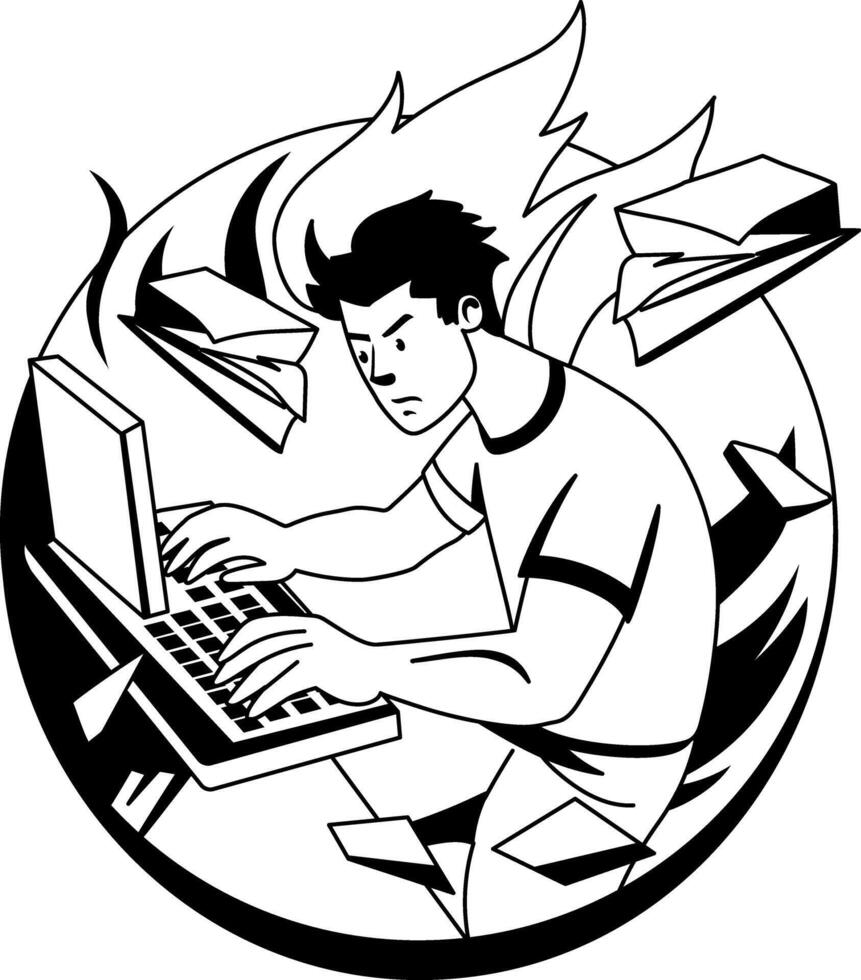 Fast typing illustration of a man in glyph style vector