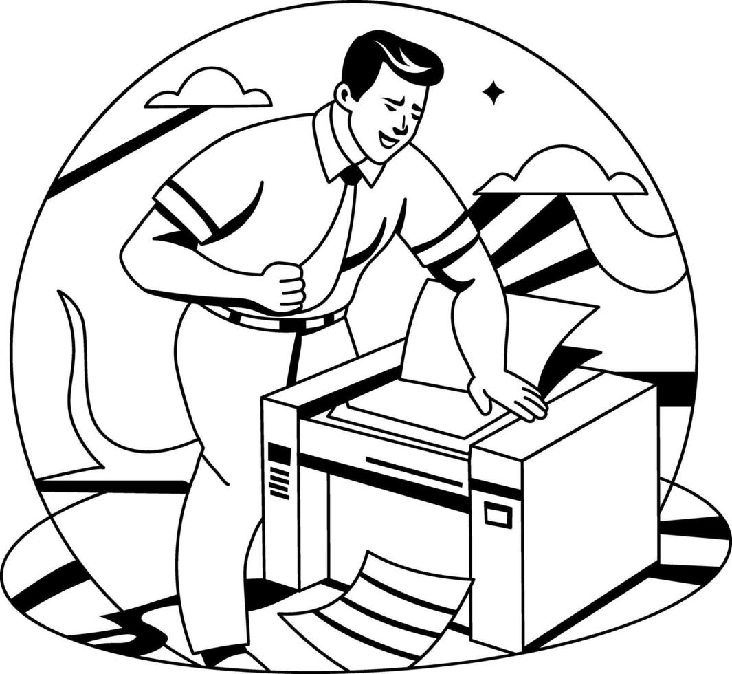 Printing character illustration in glyph style vector