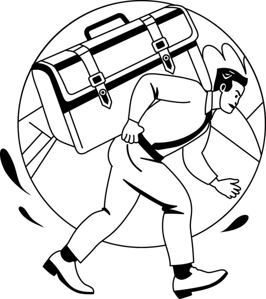 A glyph illustration of an employee holding work burden vector