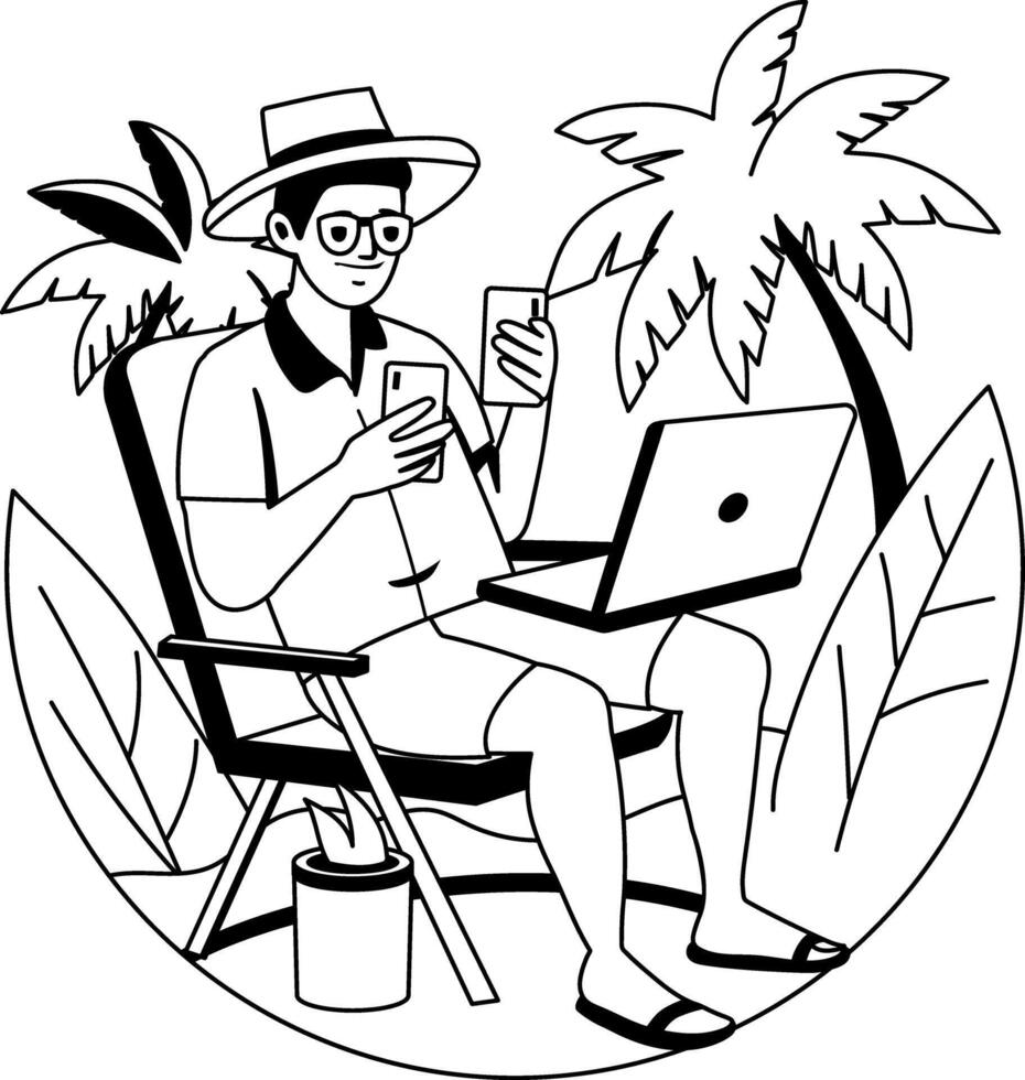 A glyph illustration of a person doing vacation work vector