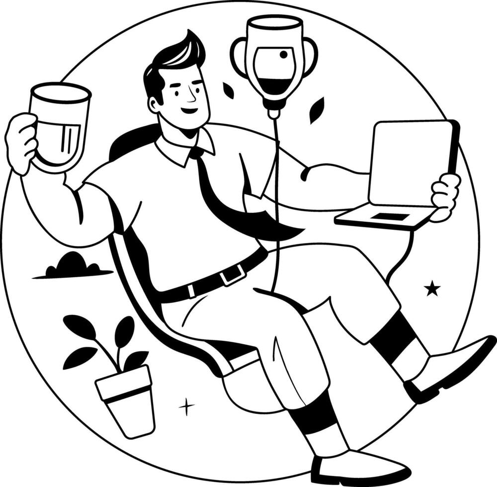 A glyph illustration of an office employee having caffeine addiction vector