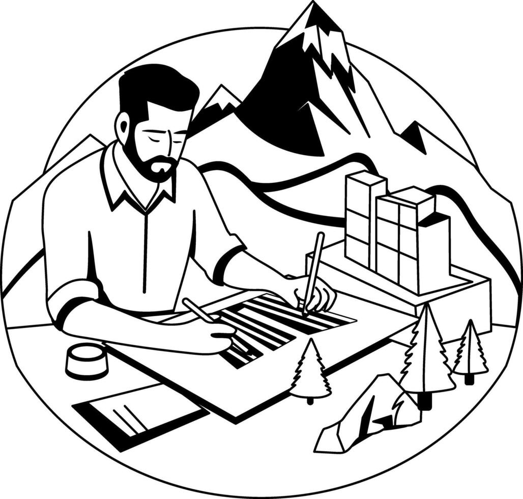 A glyph illustration of a working man vector