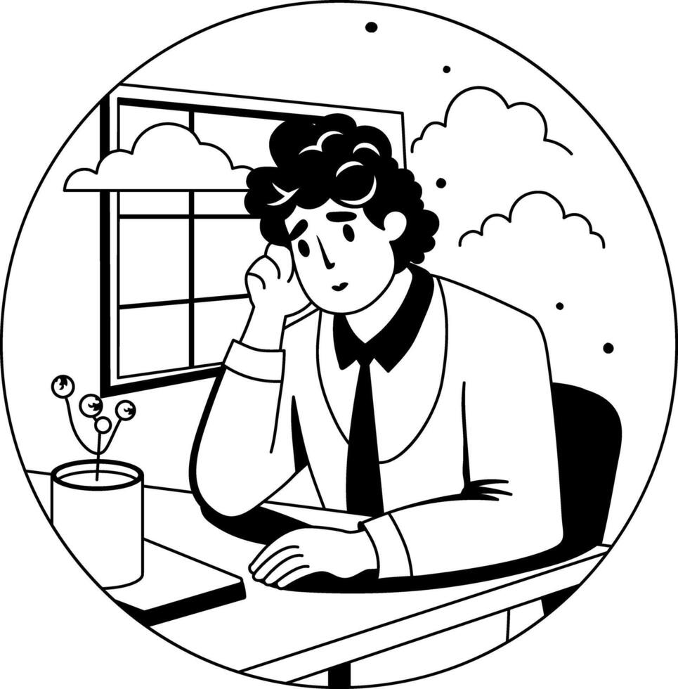 Busy brain glyph illustration of a man vector