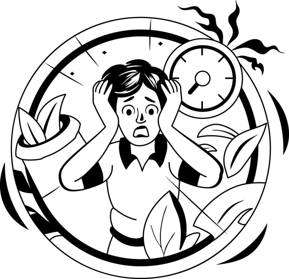 A glyph illustration of a person worried due to deadline vector