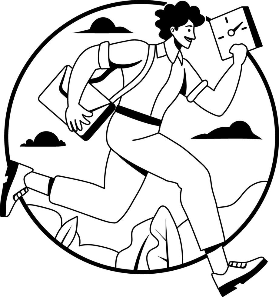 A person running to achieve project deadline, glyph illustration vector