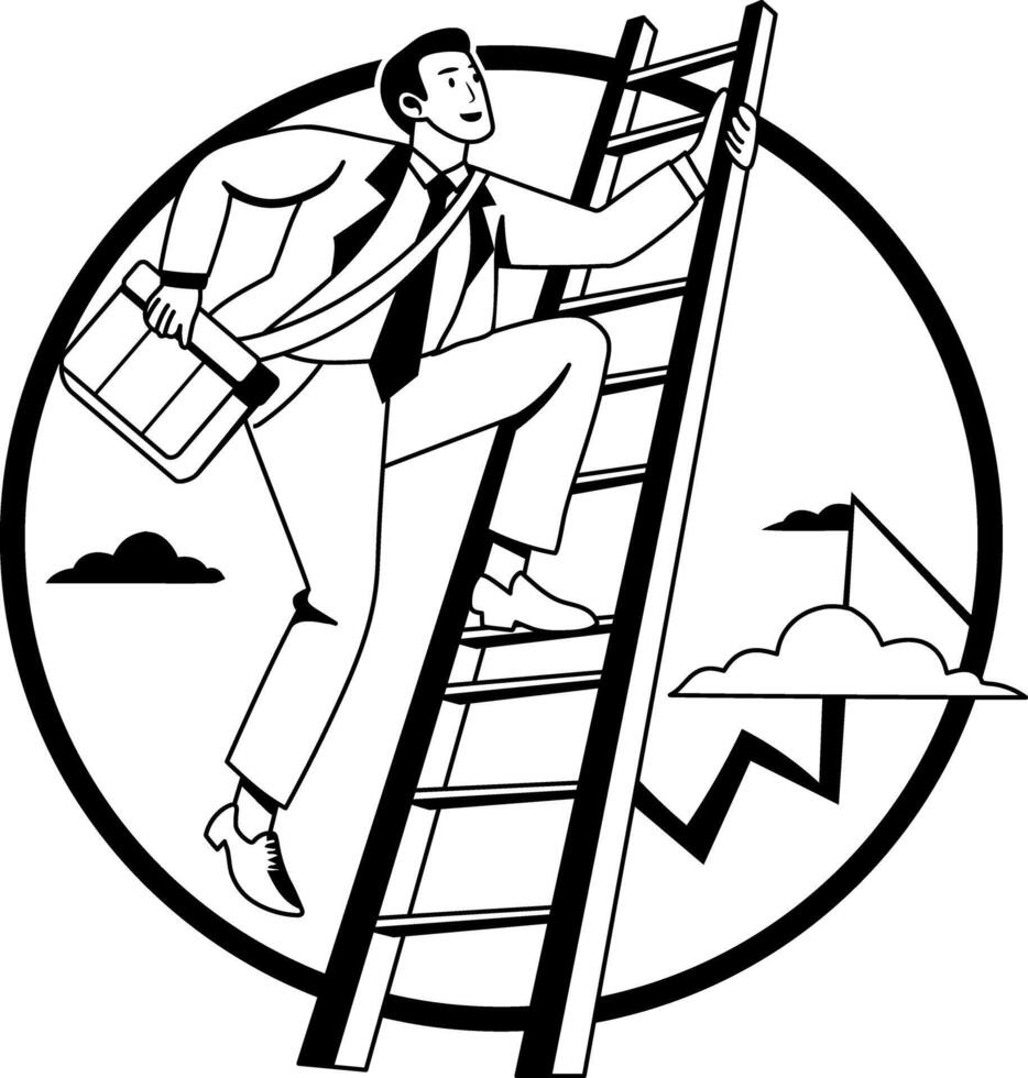 Ambitious employee climbing a ladder, glyph illustration vector