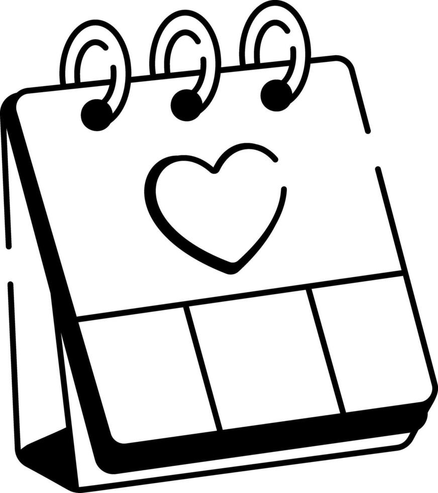 A calendar showing valentine day, doodle icon vector