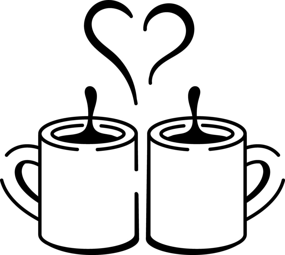 A doodle style icon of coffee mugs with a heart vector