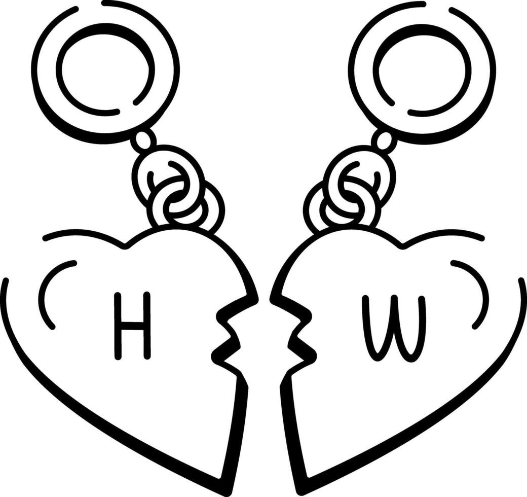 A hand drawn style icon of heart keyrings vector