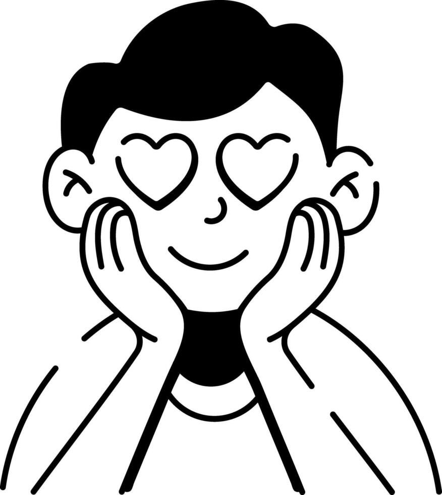 A character with heart eyes, hand drawn style icon vector