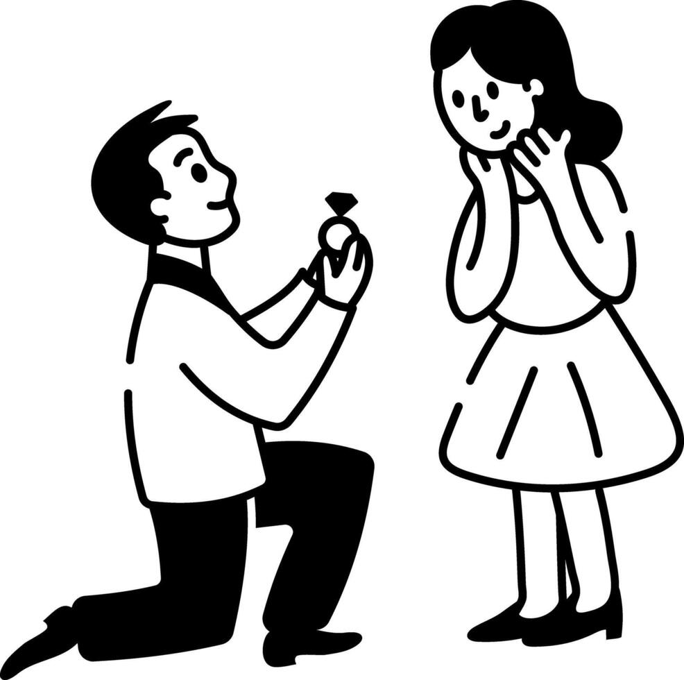 A character giving marriage proposal to a girl, doodle icon vector