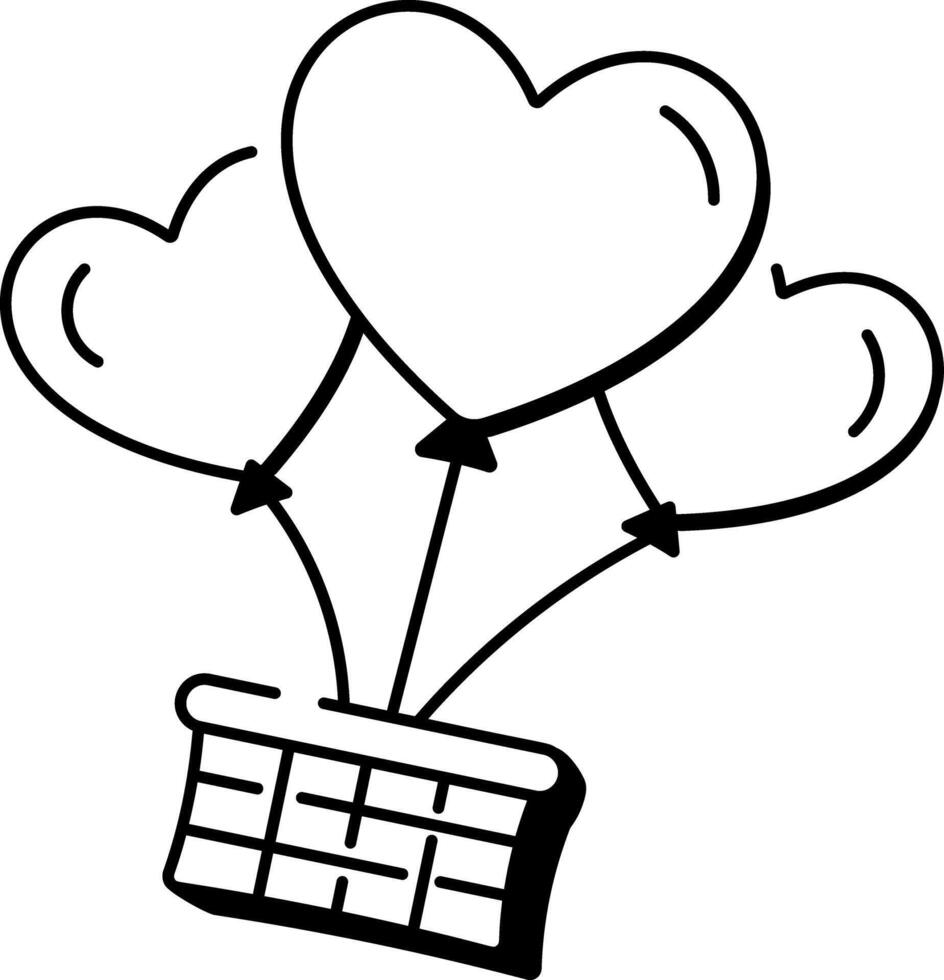 A hand drawn style icon of heart balloons vector