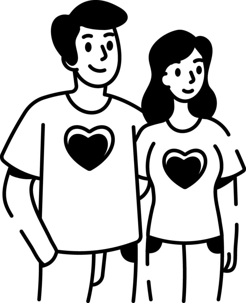 Hand drawn icon of a dating couple wearing matching shirts vector
