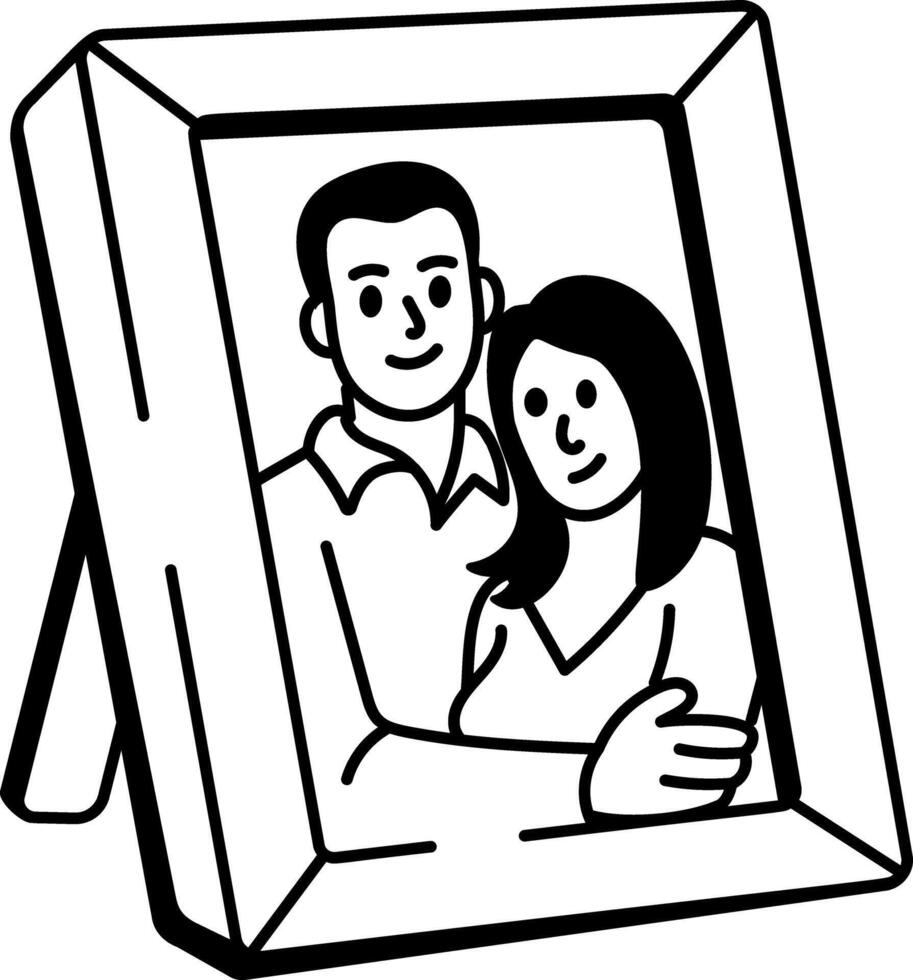 A hand drawn icon of couple photo frame vector