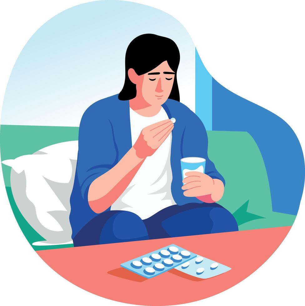 A character taking pills, flat style illustration vector