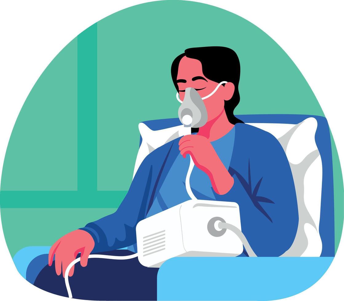 A patient holding a nebulizer, flat style illustration vector