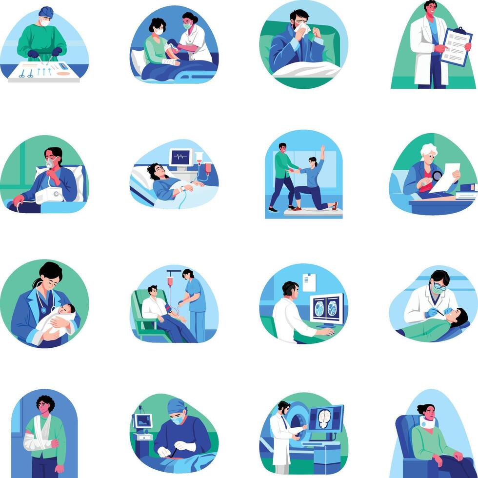Collection of Flat Style Hospital Art Illustrations vector