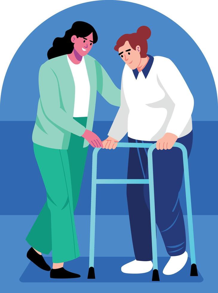 A flat style illustration depicting nursing care for the elderly vector