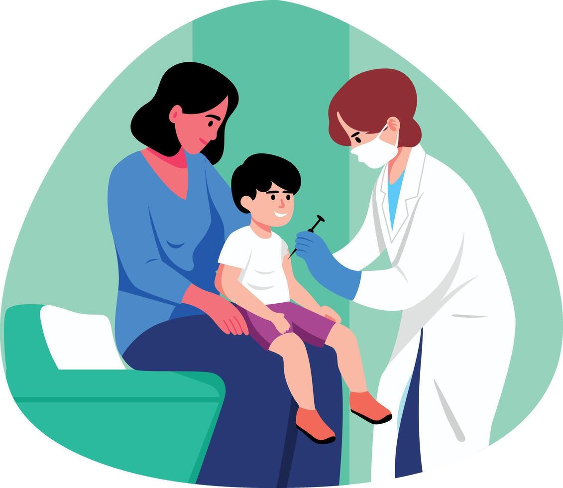 A doctor doing child vaccination, flat style illustration vector
