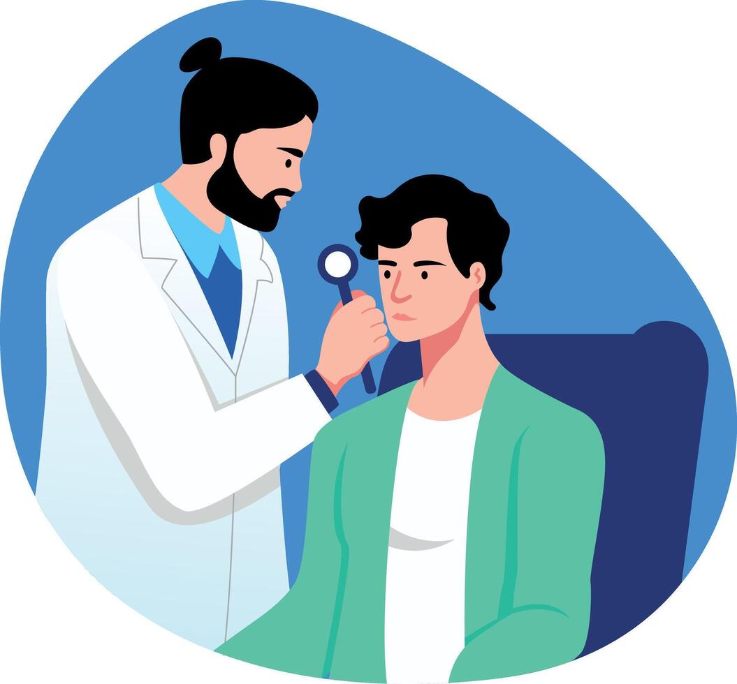 Flat illustration of an ent doctor checking a patient vector