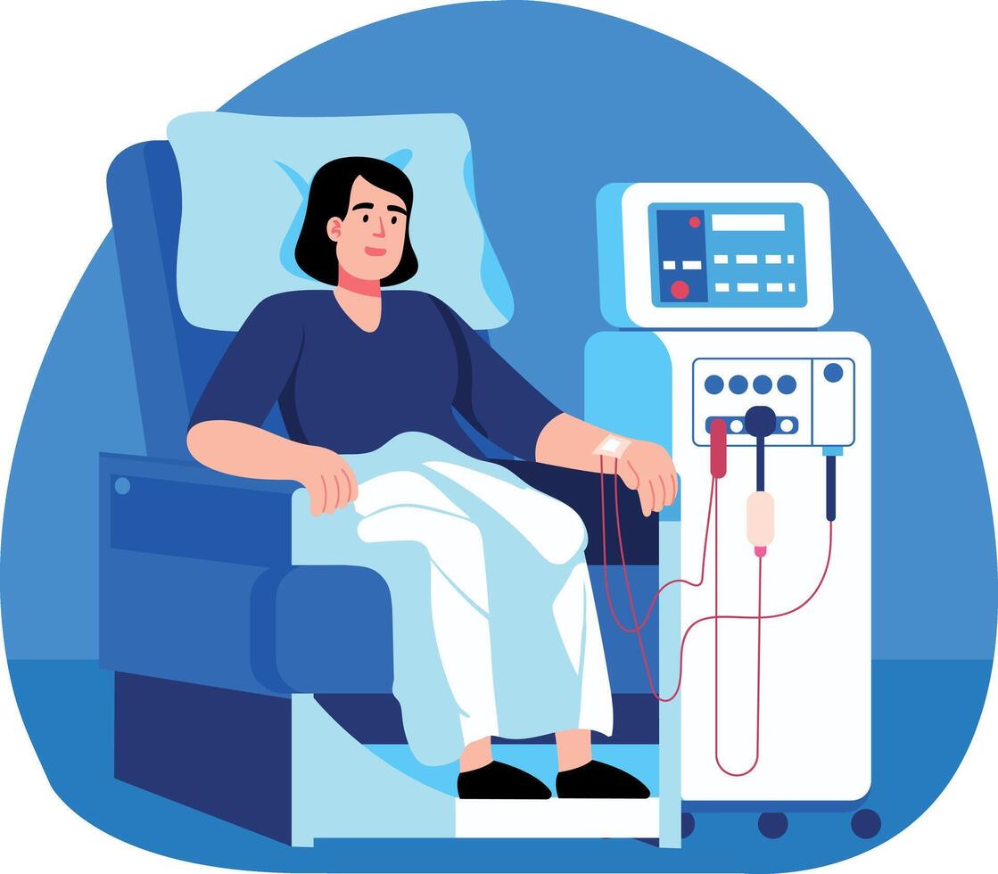 A patient doing kidney dialysis, flat style illustration vector
