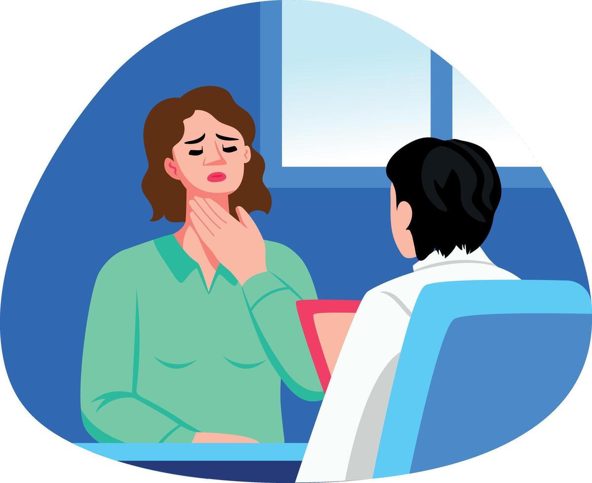 Flat illustration showing a patient having sore throat pain vector