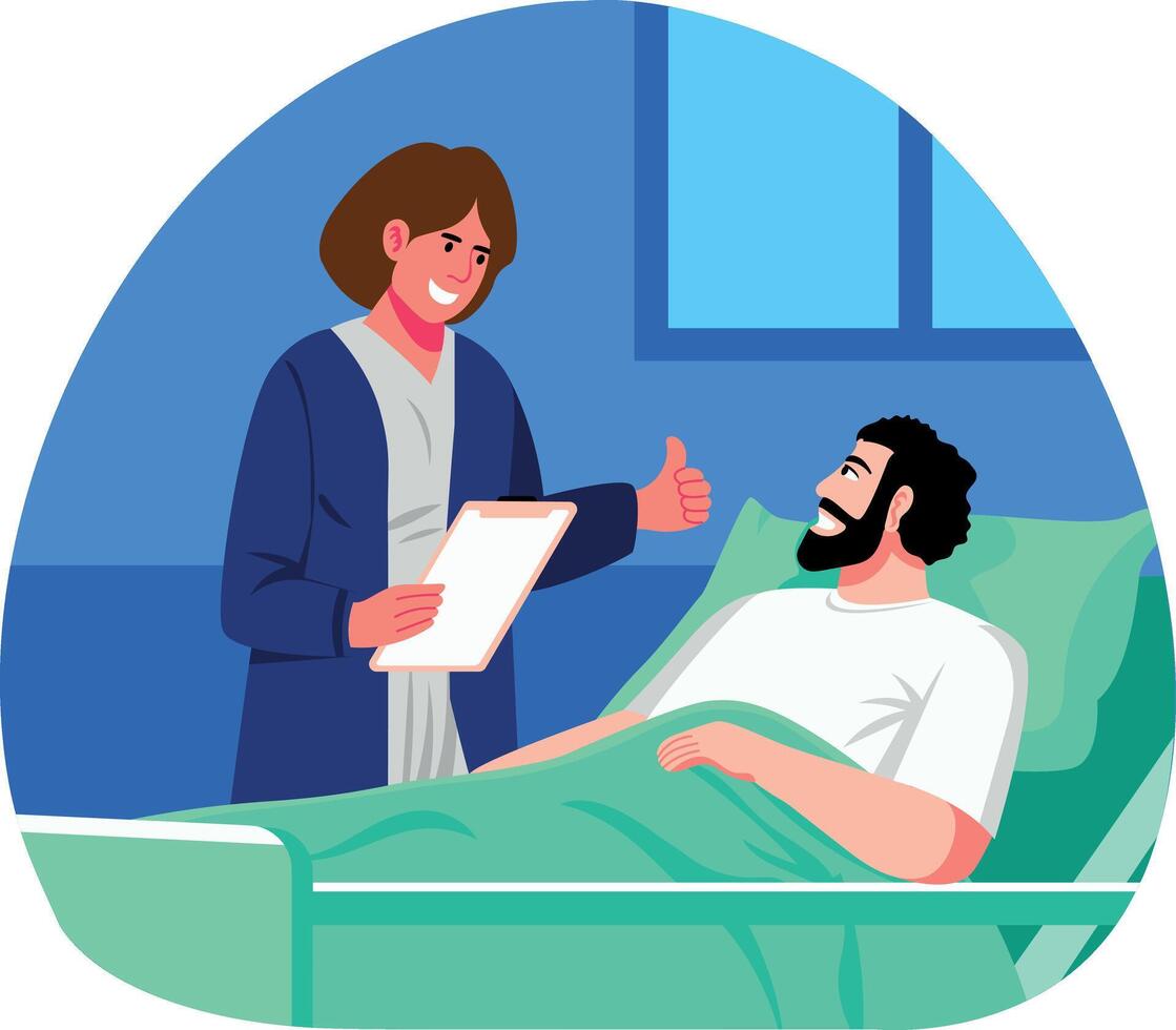 A female doctor doing patient checkup, flat illustration vector