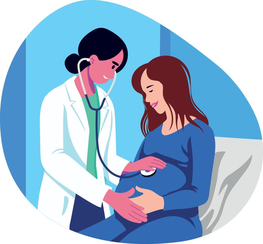 Flat illustration of a gynaecologist checking a pregnant lady vector