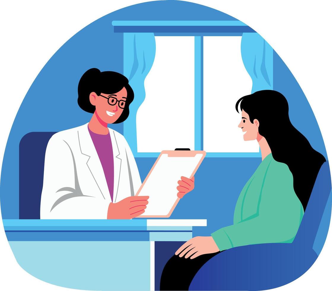 A female doctor doing a routine checkup, flat illustration vector