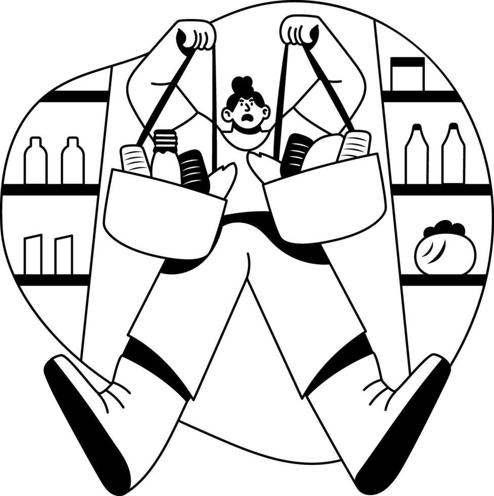A glyph illustration of a character holding heavy bags vector