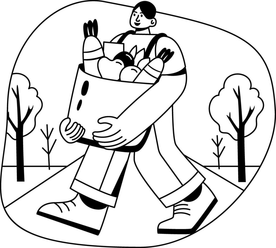 A glyph illustration of a woman taking grocery order vector