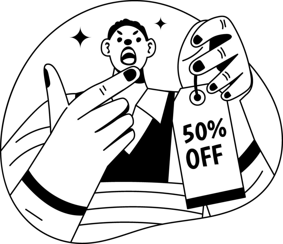 A glyph illustration of character holding price tag vector