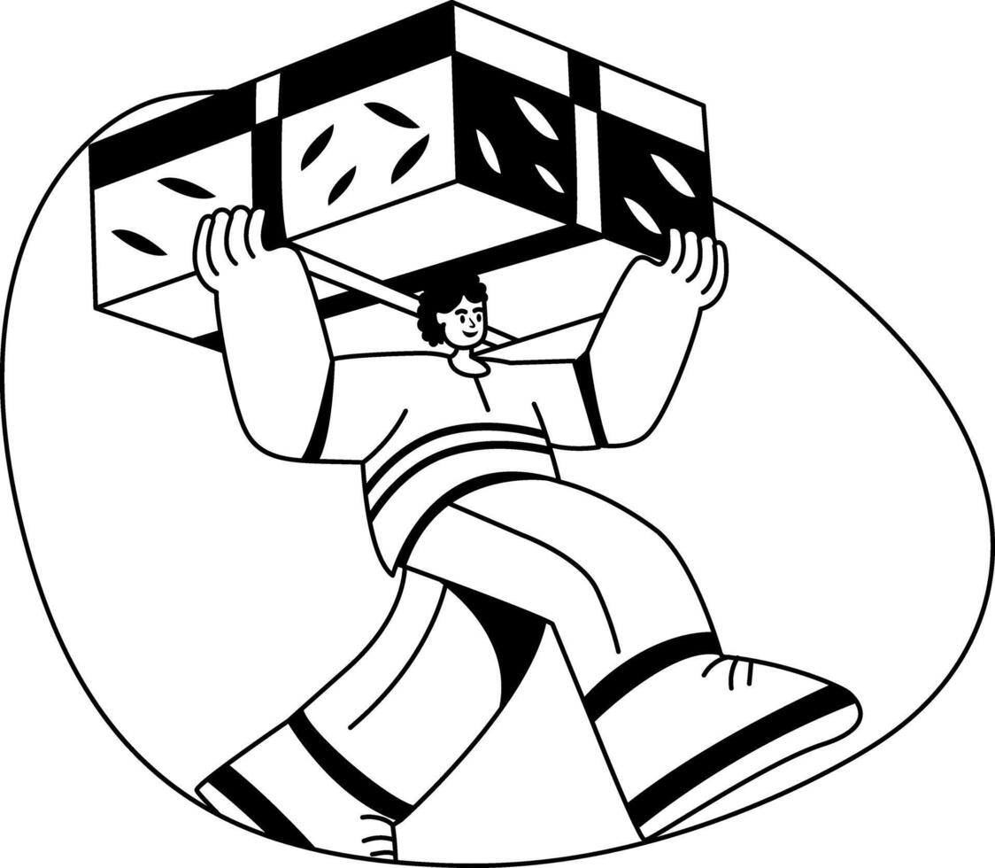 A glyph illustration of a character doing parcel delivery vector