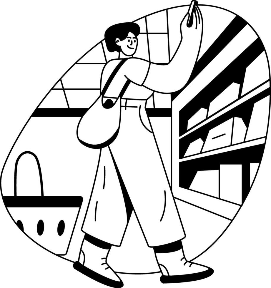 Shopping person illustration in glyph style vector