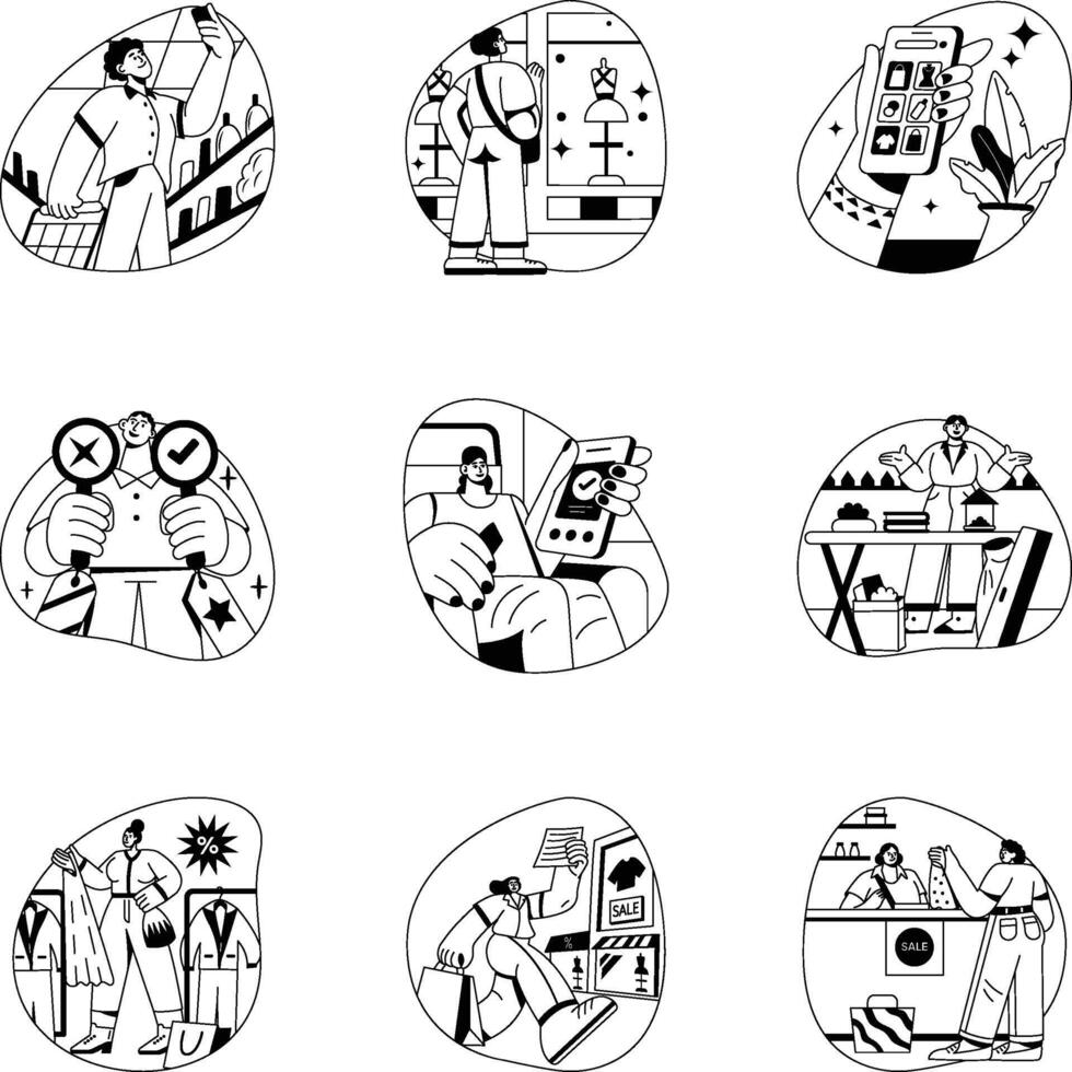 Pack of Glyph Style Retailing Illustrations vector