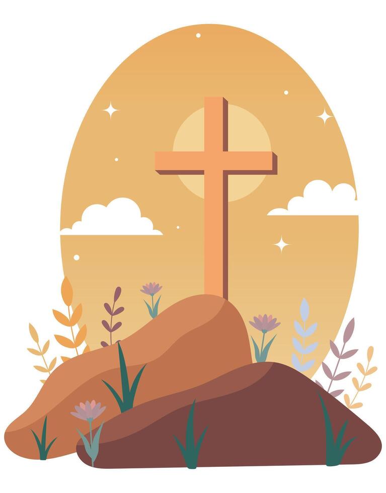 Christian Cross on Sunset Hill Illustration vector