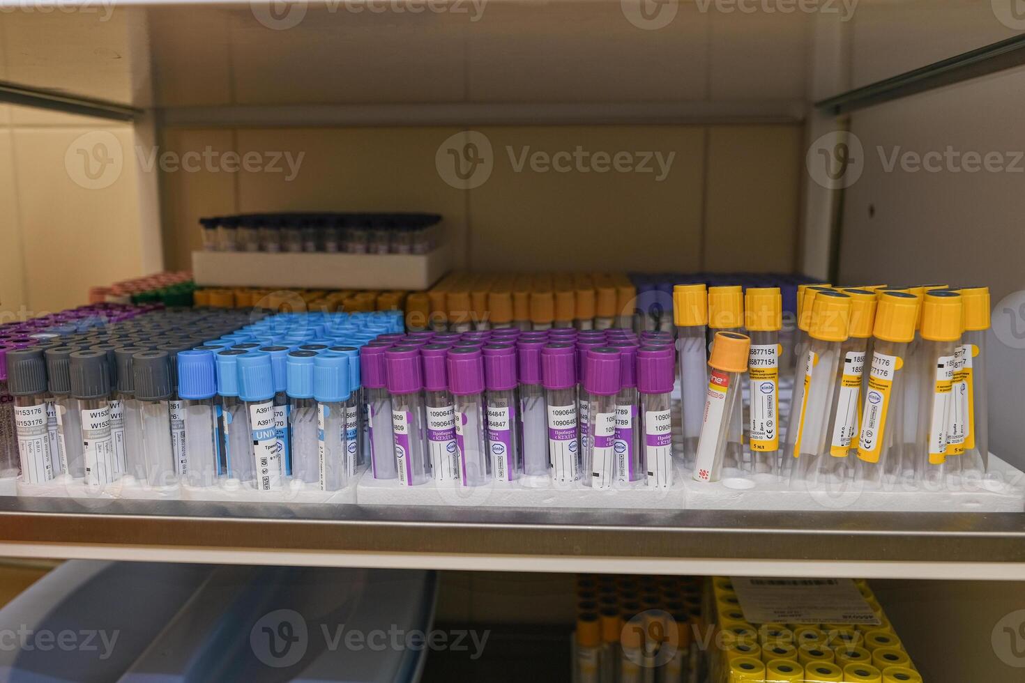 Blood collection and colorful test tubes in the hospital photo