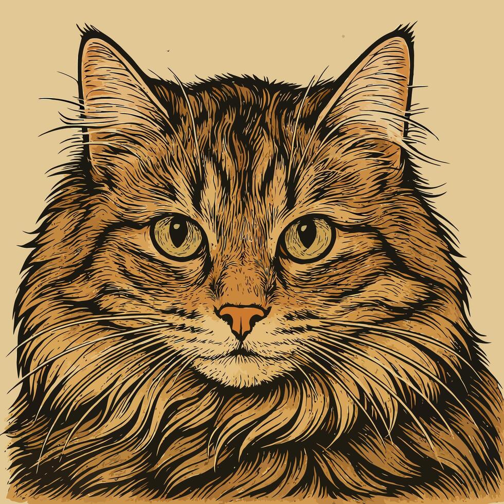 Close-up Illustration of a Long-haired Cat with Detailed Fur vector